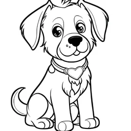 coloring page for kids age 2-5 years, puppy german shepherd ,cartoon style,thick lines, extremely low detail,no shading,no grey color, very simple art,only 2 legs and 2 arms ,white background, Centre aligned,plz make art under 4mm paper bleed