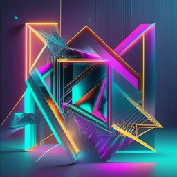 Create a visually striking geometry hi tech neonabstract composition that embodies the essence of luxury and craftsmanship