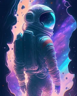 An astronaut lost in the galaxy whose soul is pulled from his body by the god of the galaxy in exchange for seeing his love one last time, digital art, anime, 4k, high resolution. full detail.cartoon