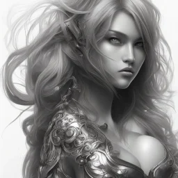 pencil sketch, hyper detailed, black and white, thick line, high details, lineart, Beautiful woman with naked body