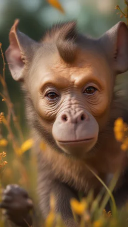 monkey rhino kobold in long grass ,bokeh like f/0.8, tilt-shift lens 8k,*-