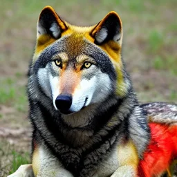 Black red and yellow wolf