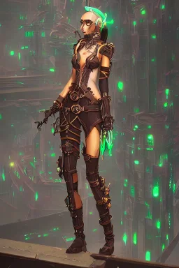 steampunk elf in a neon dystopian city