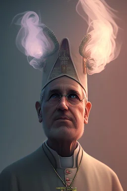 pope as a beholder, volumetric smoke, 4k, trending art, depth of field, radiosity