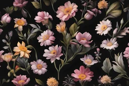 botanical flower onto the black background