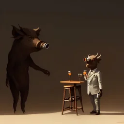 bartender biped, wild pig humanoid anthropomorphic, waiter, in the style of greg rutkowski, trending on artstation, detailed, realistic, hight quality