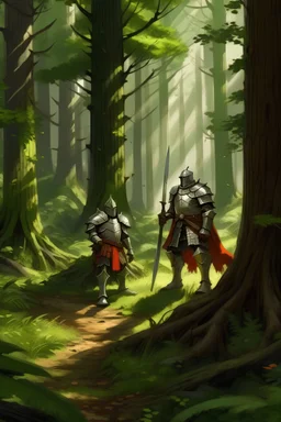 a Knight and a squire in a forest