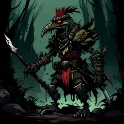 A zombified jungle dinosaur knight, darkest dungeon