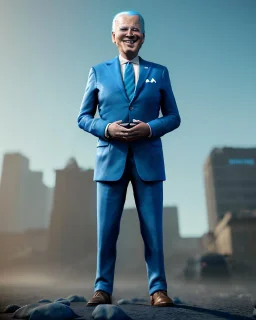 Waist up Portrait, joe Biden as simply muppet, Blue suit retro style, photo studio, city background, unreal engine 5, concept art, art station, god lights, ray tracing, RTX, lumen lighting, ultra detail, volumetric lighting, 3d.