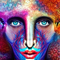 fractals in a human, an abstract painting, portrait, mixed media, textured, anatomically correct, beautiful perfect face, sharp focus, highly detailed