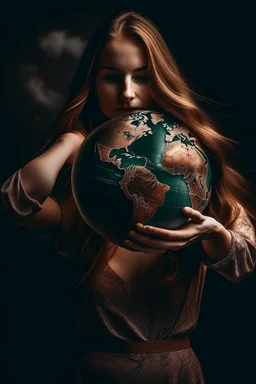 a woman holding up the earth like Atlas