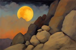 Night, mountains, rocks, rodolphe wytsman impressionism paintings