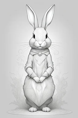 outline art rabbit, cinematic lighting, high resolution 3D render art coloring pages with witch, white background, Sketch style, full body, use outline, Mandala style, clean line art, white background, no shadows and clear and well