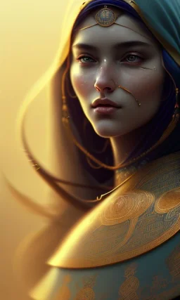 Arabic poet , cute, beautiful, long hair, wavy hair, black eyes,throat,Arab cloak، head and shoulders portrait, cinematic, 8k, resolution concept art portrait by Greg Rutkowski, Artgerm, WLOP, Alphonse Mucha dynamic lighting hyperdetailed intricately detailed