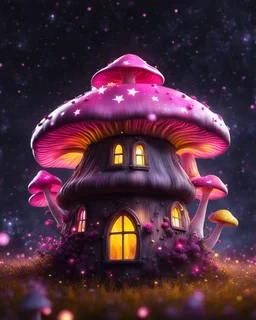 An illogically floating mushroom house on a clear night. white pink yellow, Stars Dark cosmic interstellar. Detailed Matte Painting, deep color, fantastical, intricate detail, splash screen, hyperdetailed, insane depth, concept art, 8k resolution, trending on Artstation, Unreal Engine 5, color depth, backlit, splash art, dramatic, High Quality Whimsical Fun Imaginative Bubbly, perfect composition