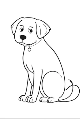 a dog. centered flat minimalistic black and white high contrast line drawing, coloring book style, {prompt}, (white sky, white clouds, white hair, white objects, white clothing, white fur, white skin, white terrain, white scales, white everything:1.1), blank white background