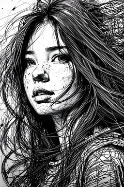 Amazing drawing of a girl with scribbles by pen