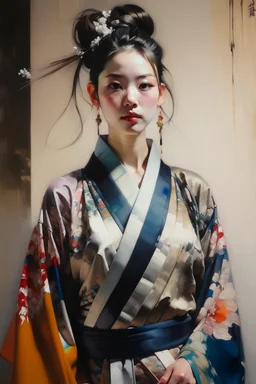 Neoclassicism japanese woman portret modern clothing painting modern 2024 from the front