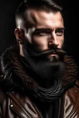 Masculine leather man with trim beard