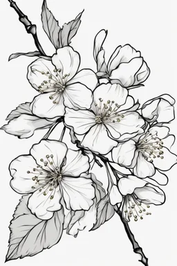 outline art for Spring: cherry blossem, White background. sketch style, clean line art, white background, no shadow and clear