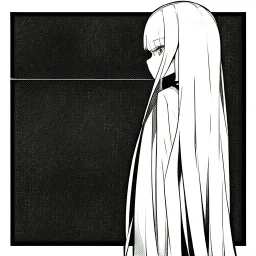  long white hair, short, cute, Line art, dead eyes, emotionless face,