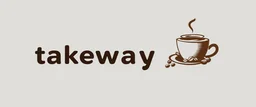 A horizontal design with the text (takeway cofe) In the middle, there is a faded design of a coffee cup and coffee beans with a gray background