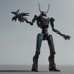 Mecha with metal spider legs his hands are machine guns. Driver is animal