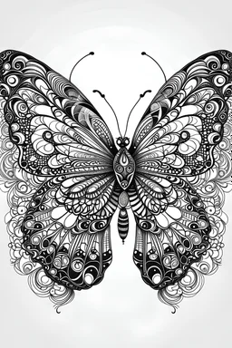 mandala butterfly : black and white with white background.