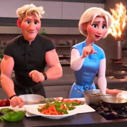 Gordon Ramsay cooking food with Amy