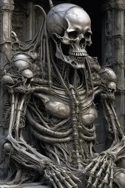 sculpture of a king , decayed and rotting with grotesque proportions and imagery. abstract grotesqueries, detailed texture, surreal , biomechanical design, by hr giger and beksinski