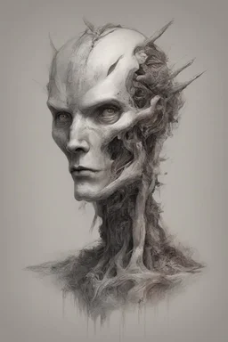 A creature half human half machine Busch painting style thine line draw