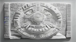 futuristic, realistic,tecno music, mayan drawings on white stone