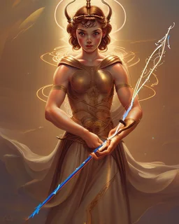 Portrait of young God Athena holding a Strong Magic Powerful Staff by Alex Ross, Disney, CGSociety, Carne Griffiths, Leonardo DaVinci, James Christensen character design, digital illustration, detailed sky background, Norman Rockwell, 32k resolution, Lou Xaz, cinema 4d