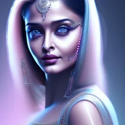 beautiful indian actress aishwarya rai ,cyberpunk, head, women, portrai, tron sketch of a girl on lined paperA beautiful one nude body of a make up smiling woman blond long hair, alone, high key lighting, volumetric light high details with white stripes and blue eye, smiling with plump pink lips, flowers around, unreal engine petit prince belle fine, profil de trois quart, grand front cosmique, peau bleu cristalline, yeux bleu, perle sur le front long cheveux blond et rose etoilé