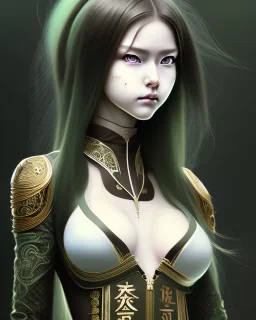 Detailed anime Kunoichi girl, long brown hair, green eyes, black latex bodysuit, intricate detail, portrait, keep head in frame, smile, black Japanese motif, concept art, highly detailed, digital painting, concept art, sharp focus, illustration, art by Yoji Shinkawa, WLOP and greg rutkowski and alphonse mucha and artgerm and yanjun Chen and Junji ito and Makoto Shinkai, HDR, octane render