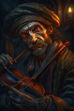 Ban Gogh style Title: "gypsy violin player , insanely detailed octane render trending on artstation, 8k artistic photography, photorealistic concept art, soft natural volumetric cinematic perfect light, chiaroscuro, award-winning photograph, masterpiece, oil on canvas, Raphael, Caravaggio, Greg Rutkowski, people, beksinski, Giger