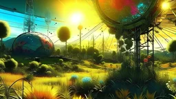 bright solar punk nature scenery