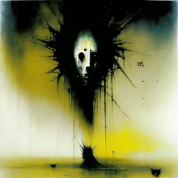 Liminal Abominations, by Stephen Gammell and Gerald Scarfe and VS Gaitonde, warm colors, stylish and unsettling abstract horror art, vestiges of horror, diagonal composition, album art, dot and dash vertical textures, dark shines war, complex contrast, N(t)=N0​⋅e−kt