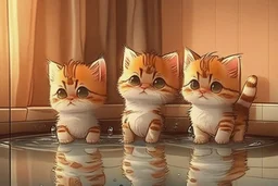 cute pixar chibi cats in a hotel