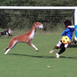 Animals playing soccer