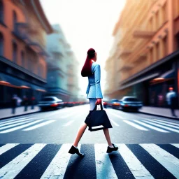 wide shot of an It-girl walking down the street