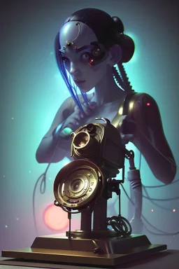 Phonograph Monster,cyberpunk, 8k, highest quality, smooth, sharp focus, illustration, digital painting, highly detailed, epic composition, cinematic, beautifully lit, artstation hq, behance hd, trending on artforum,