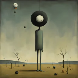 Dark Shines Taller lead to the sins of the crawler, artist Liu Ye and Joan Miro deliver a surreal masterpiece, muted colors, sinister, creepy, sharp focus, asymmetric, upside-down elements for no reason