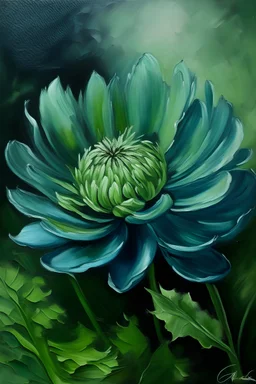 dark sea green Chicory flower oil painting