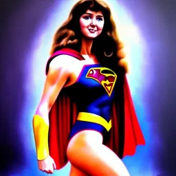 Epic full body picture portrait of busty atletic young beautiful Supergirl boris vallejo styles