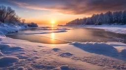 winter, (masterpiece, best quality:1.2), ultra detailed, cinematic lighting, HDR, ilustration, landsape, sunrise, beach, impressive, chill, inspirational