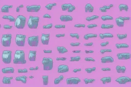 sprite sheet of cyberpunk bear in pink and purple