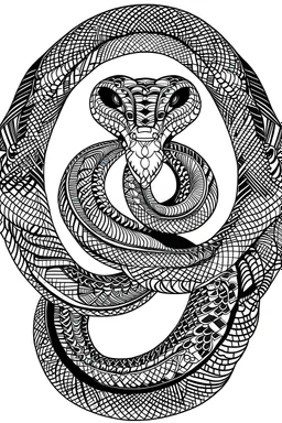 mandala cobra : black and white with white background.