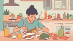 A picture of a person eating a healthy meal full of fruits and vegetables, reflecting the trend towards healthy nutrition to prevent cancer and obesity.