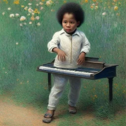 African American baby boy musician with piano by monet